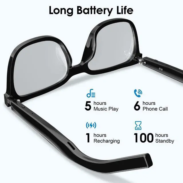 Alt view image 7 of 7 - Smart Glasses-Clear Anti Blue Light Bluetooth Glasses + Magnetic Clip-On Sunglasses,UV400 Protection, Hands-Free Calls& Audio, for Indoor/Outdoor (Black)