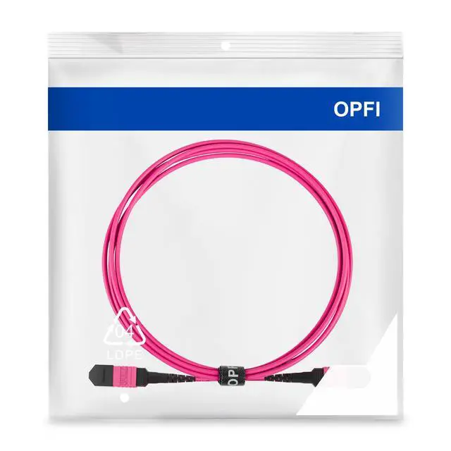Alt view image 6 of 6 - ® MPO Fiber Cable, Male to Female, 12 Fibers, Multimode-OM4, Magenta, for 40G QSFP+/100G QSFP28 transceiver, MTP Compatible. Type B, 4.9m (16ft)