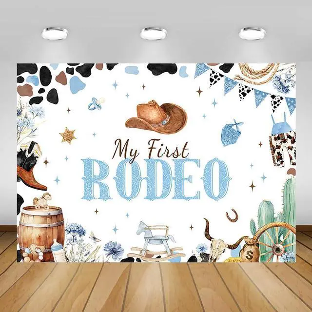 Main image of 7x5ft Blue My First Rodeo Birthday Backdrop for Boy Western Cowboy 1st Birthday Decorations Retro Rodeo Party Banner Wild West Baby Shower Party Supplies