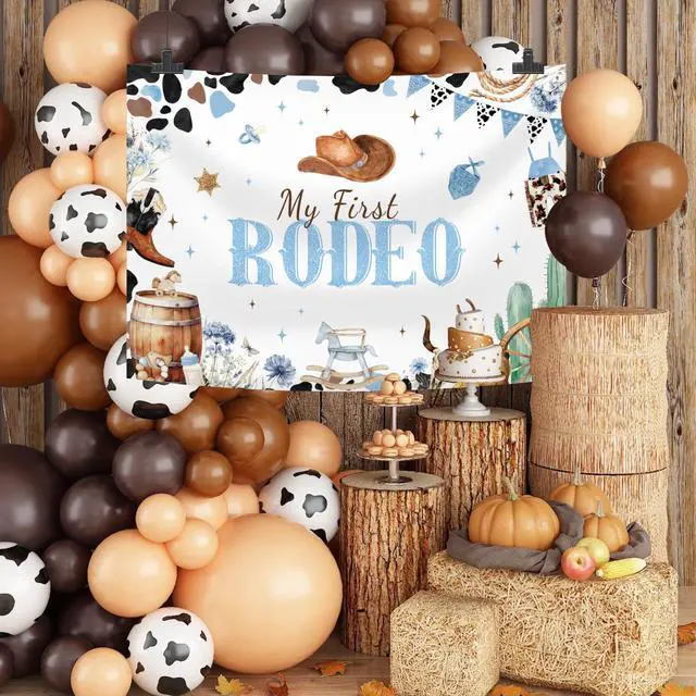 Alt view image 4 of 6 - 7x5ft Blue My First Rodeo Birthday Backdrop for Boy Western Cowboy 1st Birthday Decorations Retro Rodeo Party Banner Wild West Baby Shower Party Supplies