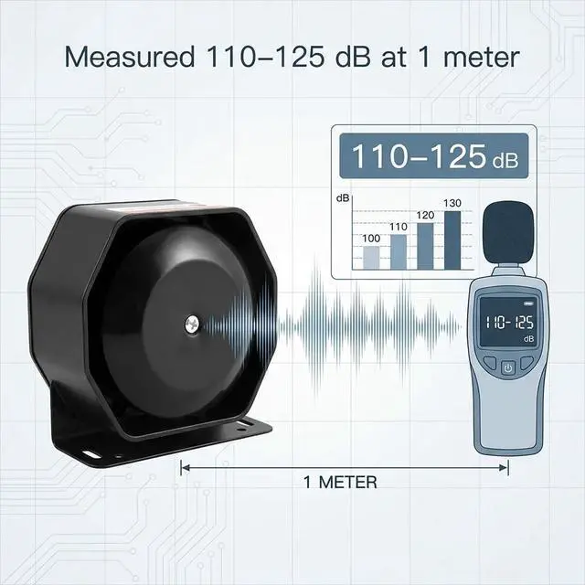 Alt view image 2 of 7 - 200W Siren Speaker 130dB Ultra Slim Octagon Compact Flat Horn, Heavy Duty Aluminum Housing PA System Speaker, 8 Ohm for Police, Fire & Truck Use1 Pack