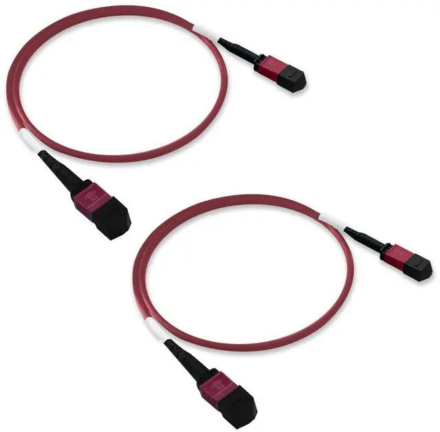 Main image of 2Pcs 0.5m MPO Fiber Optic Patch Cord, OM4 Multi-Mode Cable Jumper Plug, Female to Female, 12 Core 6 Channel Type B, PC end face, LSZH 3.0mm, Compatible with 8 Core 4 Channel MPO