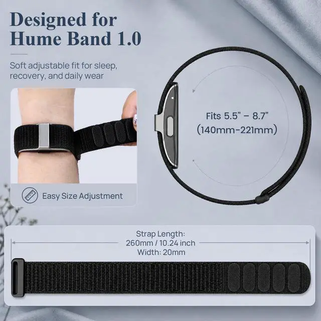 Alt view image 5 of 7 - 3 Pack Nylon Loop Bands for Hume Band Replacement Strap for Hume Band 1.0 | Hand Washable and Quick-drying, Soft Breathable Adjustable Wristband for Hume Health Band Fitness Tracker, Hook Loop Band