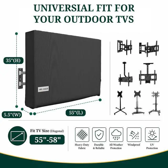 Alt view image 2 of 7 - MR.COVER Outdoor TV Cover 55 to 58 Inch Weatherproof, Cover Size 55x35 Inch | 900D Heavy Duty TV Cover for Outside Waterproof, UV Resistant Fit Flat Screen TV with Mounts and Stands, Remote Pocket