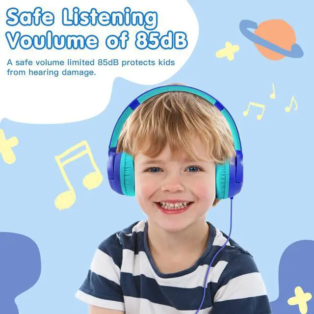 Alt view image 2 of 6 - Wired Kids Headphones, Safe 85dB Volume Limit for Boys & Girls, Comfortable Earpads, Foldable Design for School, Tablets, and Travel-Blue