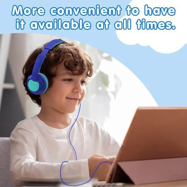 Alt view image 3 of 6 - Wired Kids Headphones, Safe 85dB Volume Limit for Boys & Girls, Comfortable Earpads, Foldable Design for School, Tablets, and Travel-Blue