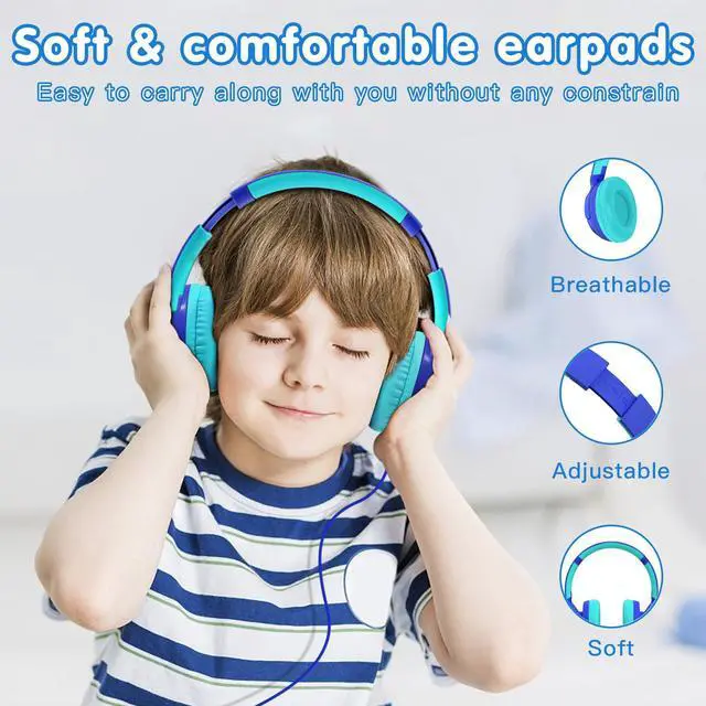 Alt view image 4 of 6 - Wired Kids Headphones, Safe 85dB Volume Limit for Boys & Girls, Comfortable Earpads, Foldable Design for School, Tablets, and Travel-Blue