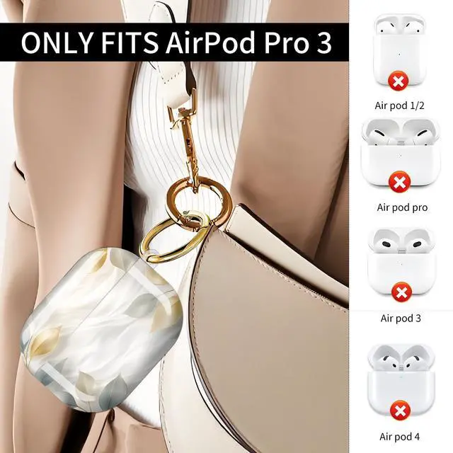 Alt view image 2 of 7 - Compatible with AirPod Pro 3 Case (2025), Shockproof Dustproof Protective Cover with Cute Golden Keychain for Women & Girls - Golden Leaves