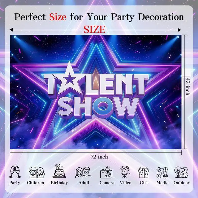Alt view image 6 of 6 - Talent Show Backdrop Glow Spotlight Glitter Stars Stage Background for Kids Performance, Magic Shows, Birthday Party Decor, Photo Booth Props and Stage Decorations 72x43 Inch