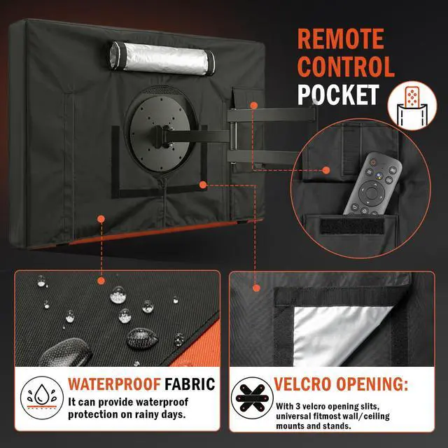 Alt view image 5 of 7 - Oreenym Waterproof Outdoor TV Cover for 34-37in Flat Screen Television | Heavy Duty 600D Oxford, All-Weather Protection, UV Resistant & Dustproof, Full Coverage & Universal Fit