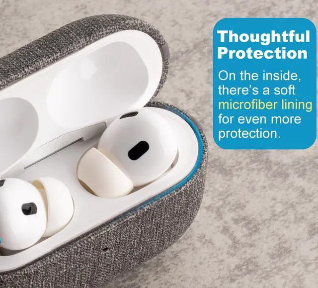 Alt view image 5 of 6 - for AirPods Pro 2 Case | Slim Hard Cover Compatible with Airpods Pro 2nd / 1st Generation | Synthetic Canvas Leather | Full Drop Protection Cover with Lanyard | Air Pods Pro Case - Gray