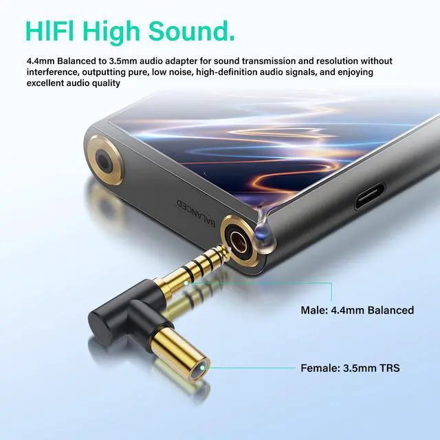 Alt view image 3 of 7 - 4.4mm to 3.5mm TRS Headphone Audio Adapter, Balanced Male to Stereo Female, HiFi Gold Plated Plug, Converter for Walkman DAP Headphone Amp