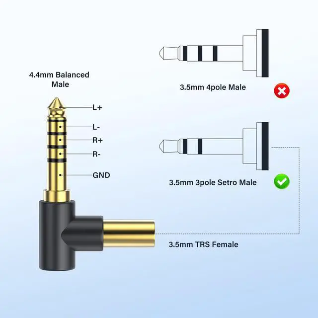 Alt view image 2 of 7 - 4.4mm to 3.5mm TRS Headphone Audio Adapter, Balanced Male to Stereo Female, HiFi Gold Plated Plug, Converter for Walkman DAP Headphone Amp
