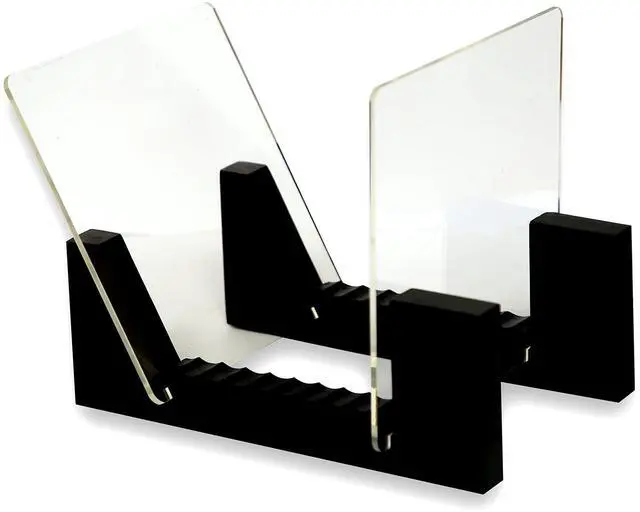 Main image of VK Royal Vinyl Records Storage Holder Display Stand 7' Holds Up to 25 LP's Wood Stand, Rubber Grip Pad and Clear Acrylic Ends Vinyl Record Storage (Black)