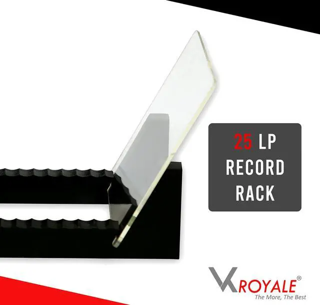 Alt view image 4 of 5 - VK Royal Vinyl Records Storage Holder Display Stand 7' Holds Up to 25 LP's Wood Stand, Rubber Grip Pad and Clear Acrylic Ends Vinyl Record Storage (Black)