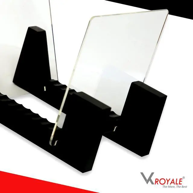 Alt view image 3 of 5 - VK Royal Vinyl Records Storage Holder Display Stand 7' Holds Up to 25 LP's Wood Stand, Rubber Grip Pad and Clear Acrylic Ends Vinyl Record Storage (Black)