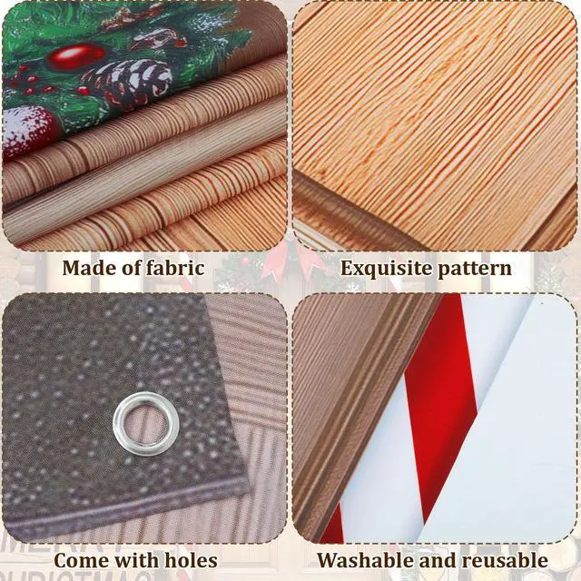 Alt view image 4 of 6 - 4 Pcs 98 Inch Gingerbread Door Cover Log House | Christmas Peppermint Candy Design, Holiday Party Classroom Backdrop, Includes Gingerbread House Santa Wreath Cane