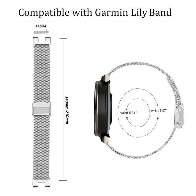 Alt view image 3 of 6 - Metal band for Garmin Lily, Stainless Steel band for Garmin Lily ladies