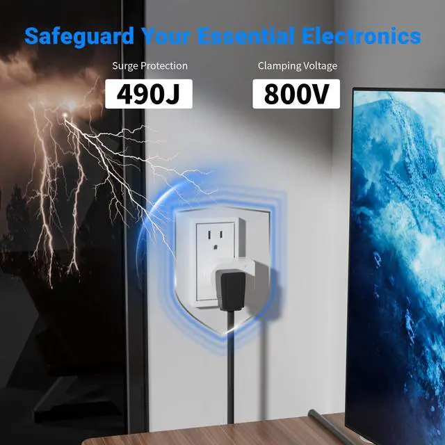 Alt view image 2 of 6 - Surge Protector Wall Tap Single Outlet Extender 2 Pack, 3 Prong Grounded Plug Power Strip Adapter with Indicator Light, 15A/125V Low Profile & Space-Saving for Home& Office Small Electronics-ETL-White
