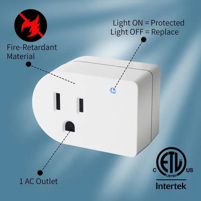 Alt view image 4 of 6 - Surge Protector Wall Tap Single Outlet Extender 2 Pack, 3 Prong Grounded Plug Power Strip Adapter with Indicator Light, 15A/125V Low Profile & Space-Saving for Home& Office Small Electronics-ETL-White