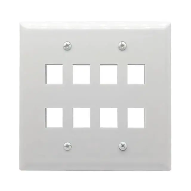 Alt view image 2 of 7 - Keystone Wall Plate, Built-In Mounting Bracket, 2 Gang, Supports Jack or Modular Inserts, In Wall Patch Panel - White (8 Port)