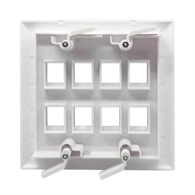 Alt view image 6 of 7 - Keystone Wall Plate, Built-In Mounting Bracket, 2 Gang, Supports Jack or Modular Inserts, In Wall Patch Panel - White (8 Port)