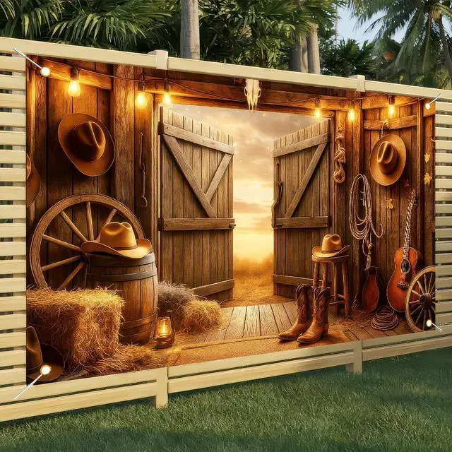 Alt view image 4 of 7 - Cowboy Birthday Backdrop 71x43 in Celebration Wall Decor | Birthday Backdrop and Celebration Wall Banner for Party Wall, Photo Booth and Cake Table, Wild West Cowboy Artwork