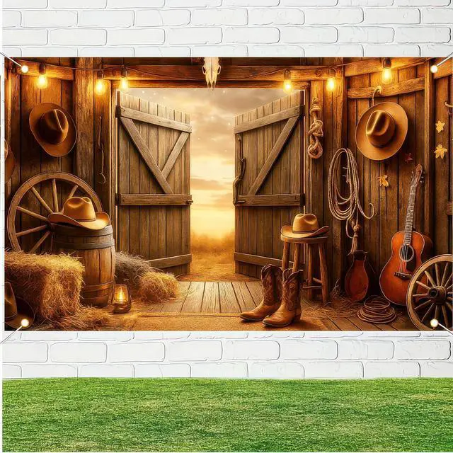 Alt view image 2 of 7 - Cowboy Birthday Backdrop 71x43 in Celebration Wall Decor | Birthday Backdrop and Celebration Wall Banner for Party Wall, Photo Booth and Cake Table, Wild West Cowboy Artwork