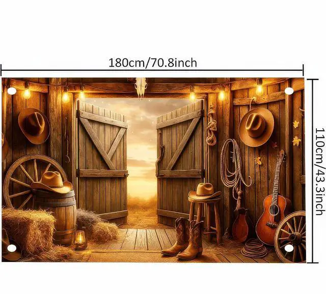 Alt view image 3 of 7 - Cowboy Birthday Backdrop 71x43 in Celebration Wall Decor | Birthday Backdrop and Celebration Wall Banner for Party Wall, Photo Booth and Cake Table, Wild West Cowboy Artwork