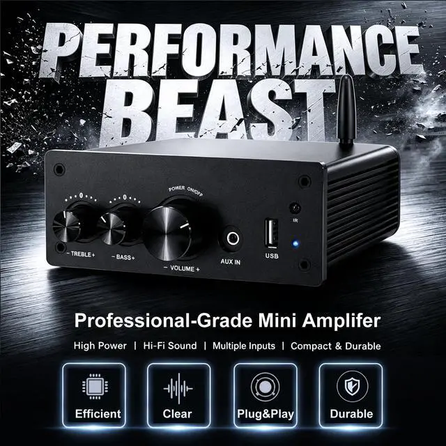 Alt view image 6 of 7 - 200W Mini Bluetooth Audio Amplifier Class D for Bookshelf Speaker | 2.0 Channel Integrated Amp, Optical Coaxial USB AUX Input, HiFi, 200W RMS (LP-615B)