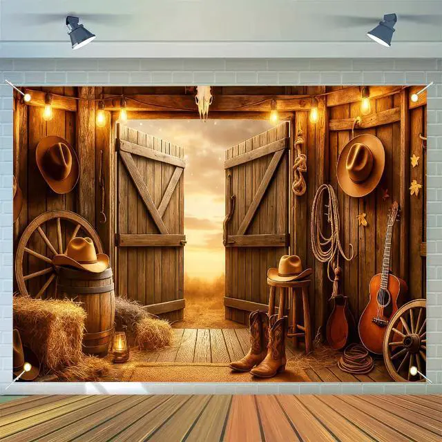 Alt view image 5 of 7 - Cowboy Birthday Backdrop 71x43 in Celebration Wall Decor | Birthday Backdrop and Celebration Wall Banner for Party Wall, Photo Booth and Cake Table, Wild West Cowboy Artwork