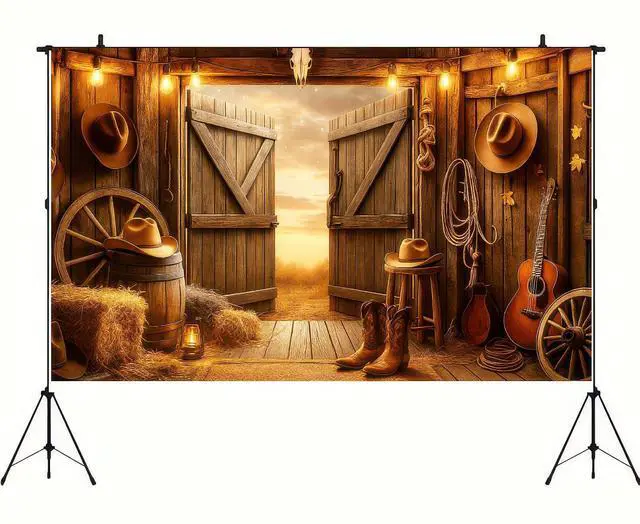 Alt view image 6 of 7 - Cowboy Birthday Backdrop 71x43 in Celebration Wall Decor | Birthday Backdrop and Celebration Wall Banner for Party Wall, Photo Booth and Cake Table, Wild West Cowboy Artwork