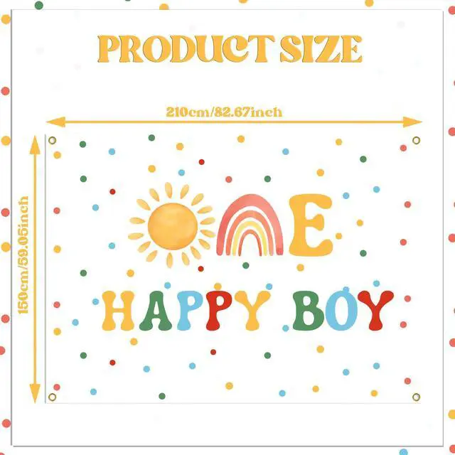 Alt view image 2 of 6 - One Happy Boy Backdrop - Boho Boy's 1st Birthday Decor, First Trip Around the Sun Decor, Sunshine Birthday Baby Shower Party Decorations for boy 7x5ft