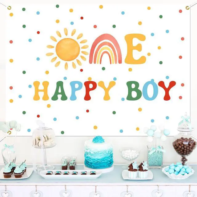 Alt view image 6 of 6 - One Happy Boy Backdrop - Boho Boy's 1st Birthday Decor, First Trip Around the Sun Decor, Sunshine Birthday Baby Shower Party Decorations for boy 7x5ft