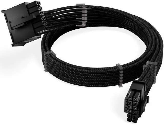 Main image of X-Enlazar 12V-2x6 PCIe 5.1 GPU Cable (600W) - 90-Degree Connector, Individually Sleeved with Braiding & Combs, 16AWG Wire, 600mm Length, Type-B Connector - Black