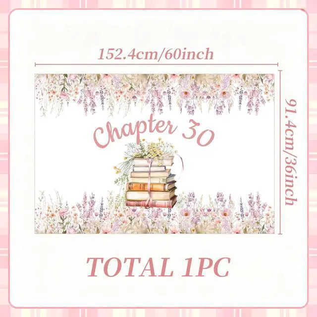 Alt view image 2 of 6 - Chapter 30 Birthday Backdrop Sign Books Lover 30th Birthday Decorations | Book Themed 30th Birthday Decorations 5x3ft Chapter 30 Backdrop Sign Reading Book Club Birthday Party Supplies