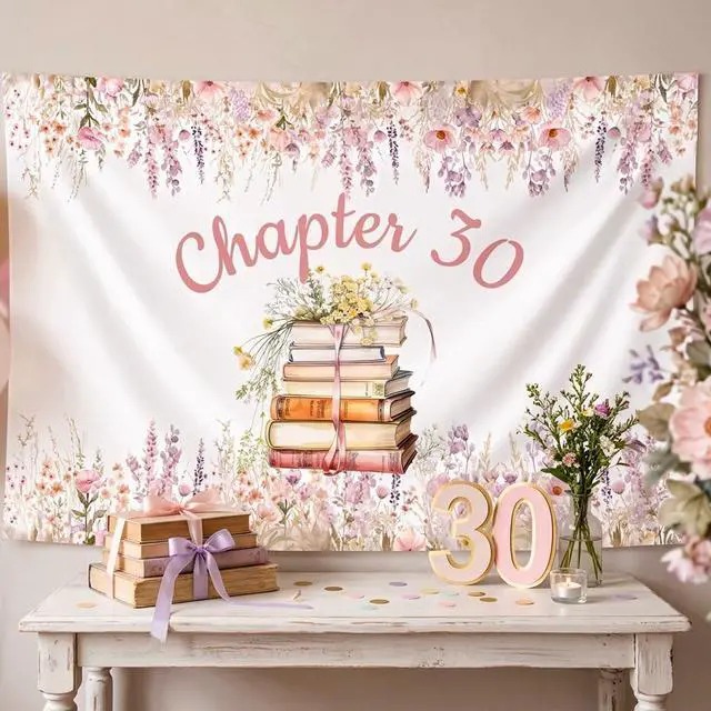 Alt view image 5 of 6 - Chapter 30 Birthday Backdrop Sign Books Lover 30th Birthday Decorations | Book Themed 30th Birthday Decorations 5x3ft Chapter 30 Backdrop Sign Reading Book Club Birthday Party Supplies