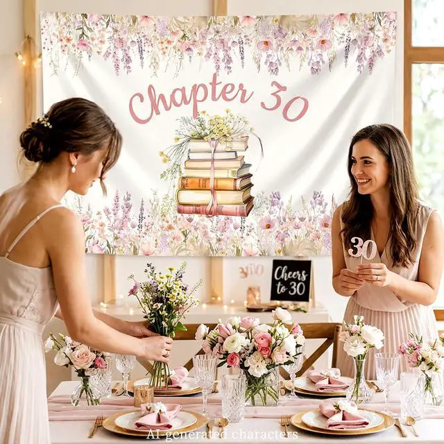 Alt view image 6 of 6 - Chapter 30 Birthday Backdrop Sign Books Lover 30th Birthday Decorations | Book Themed 30th Birthday Decorations 5x3ft Chapter 30 Backdrop Sign Reading Book Club Birthday Party Supplies