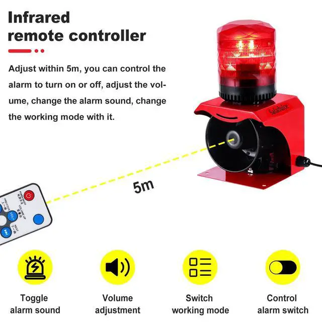 Alt view image 4 of 6 - 120dB Industrial Siren Alarm, IP65 Outdoor Sound and Light Alarm, Adjustable Volume & Tone for Home, Office, Factory, Warehouse (Industrial, 12, V)