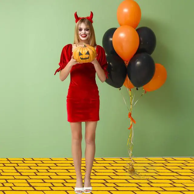 Alt view image 5 of 7 - Yellow Long Brick Floor Runner Brick Wall Backdrop Carpet for Halloween Wizard Cosplay Party Princess Decorations (54 in X 32.8 ft)