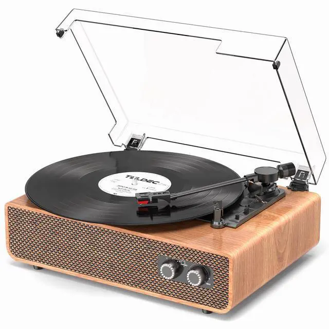 Main image of Vinyl Record Player, 3-Speed Turntable with Built-in Speakers, Bluetooth, Adjustable Tonearm Weight, Retro Record Player with Auto Stop, Anti-Vibration Vintage Style for Home Decor & Music Lovers