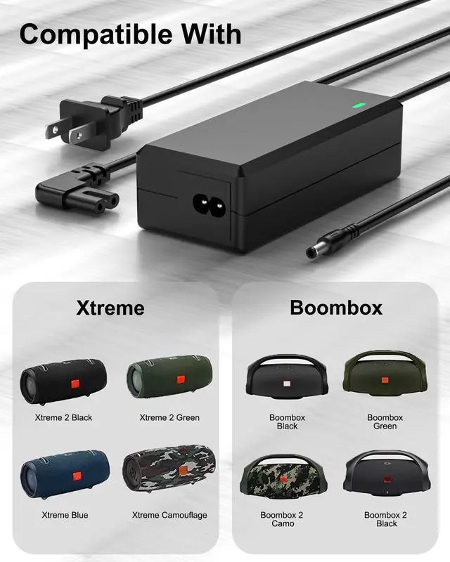 Alt view image 2 of 6 - 19V Charger for JBL Xtreme 2 Wireless Bluetooth Speaker, ETL Adapter | Compatible with JBL Xtreme 2, Xtreme 1, Boombox 2, Boombox 1, Portable Wireless Bluetooth Speaker 9.8FT Power Cord