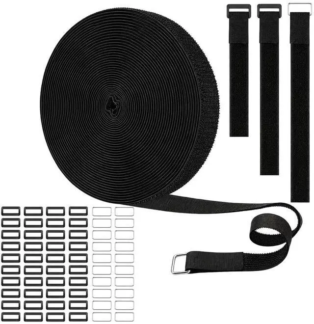 Main image of 1"x36Ft Reusable Hook and Loop Straps With 60 Plastic&Metal Buckles | Adjustable Fastening Cable Straps,Cut-to-Length Cinch Strap,Black Nylon Cord Ties,Long Cable Ties for Organizer or Storage