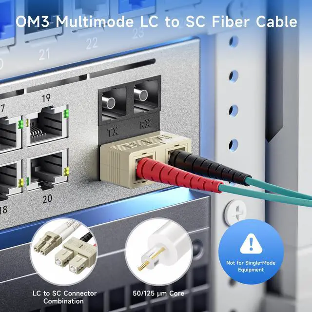 Alt view image 2 of 6 - 10Gb OM3 LC to SC Plenum Fiber Optic Cable, 98.4ft / 30m | OFNP Plenum Fiber Cable, Multimode Duplex, 50/125µm