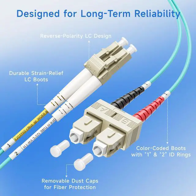 Alt view image 4 of 6 - 10Gb OM3 LC to SC Plenum Fiber Optic Cable, 98.4ft / 30m | OFNP Plenum Fiber Cable, Multimode Duplex, 50/125µm
