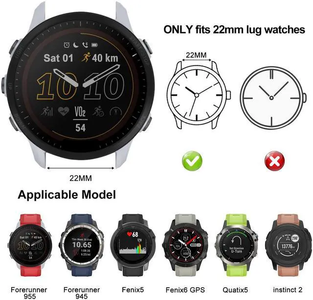 Alt view image 5 of 7 - 22mm Watch Band for Garmin Forerunner 955 745 945 965 935/Fenix 5 6