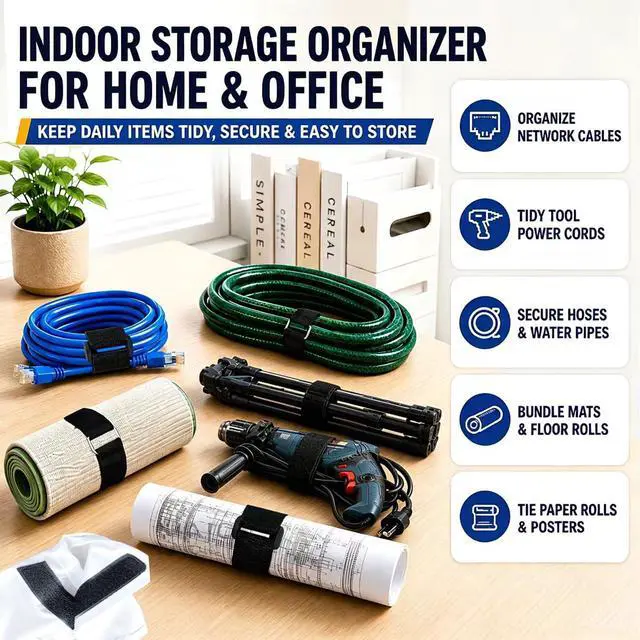 Alt view image 5 of 6 - 1.5"x18Ft Reusable Heavy Duty Hook and Loop Straps With 30 Buckles | Adjustable Fastening Cable Straps,Cut-to-Length Cinch Strap,Black Nylon Cord Ties,Long Cable Ties for Organizer or Storage