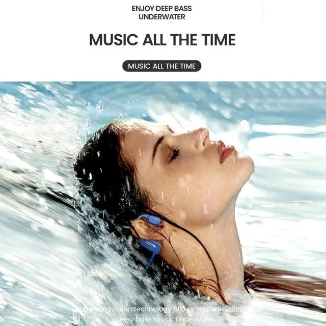 Alt view image 2 of 6 - Bone Conduction Headphones IP68 Swimming Waterproof Dustproof Sweatproof MP3 Player Headset Underwater Music Player 8GB 1000 Songs, Open-Ear Wireless Earphones Bluetooth 5.3 with Mic - Black