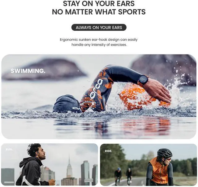 Alt view image 3 of 6 - Bone Conduction Headphones IP68 Swimming Waterproof Dustproof Sweatproof MP3 Player Headset Underwater Music Player 8GB 1000 Songs, Open-Ear Wireless Earphones Bluetooth 5.3 with Mic - Black