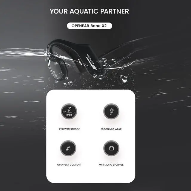 Alt view image 6 of 6 - Bone Conduction Headphones IP68 Swimming Waterproof Dustproof Sweatproof MP3 Player Headset Underwater Music Player 8GB 1000 Songs, Open-Ear Wireless Earphones Bluetooth 5.3 with Mic - Black
